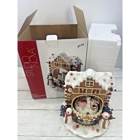 Gingerbread House Musical Rotating Snowman Music Box by Studio Nova W/Box - Picture 6 of 16
